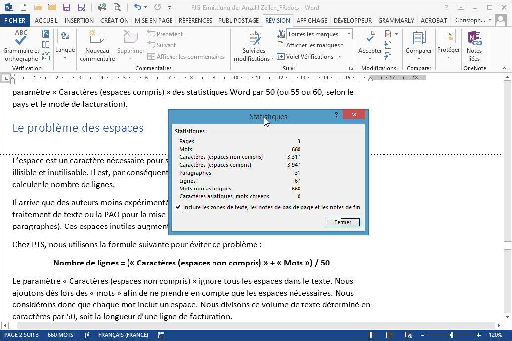 Affichage des statistiques d’un document dans Microsoft Word 2013