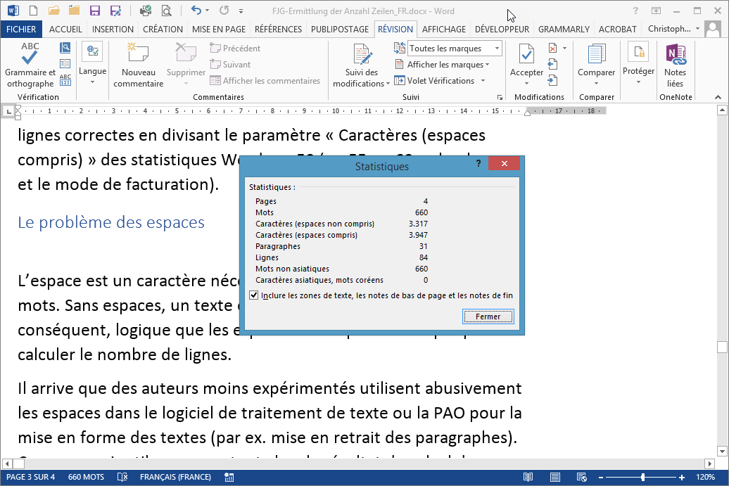 Affichage des statistiques d’un document dans Microsoft Word 2013