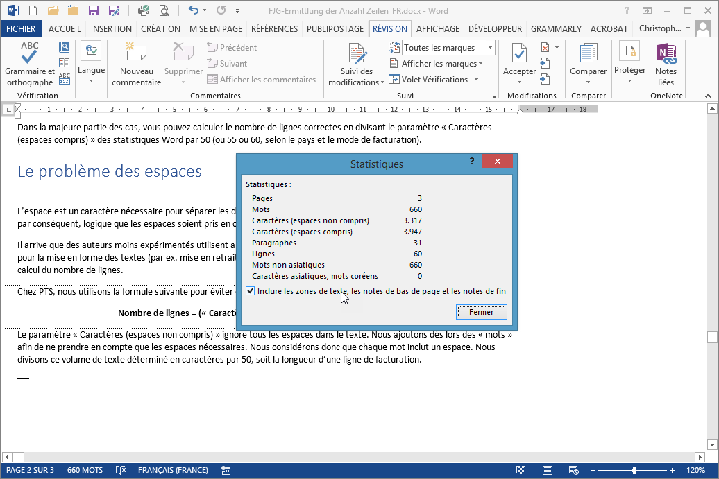 Affichage des statistiques d’un document dans Microsoft Word 2013